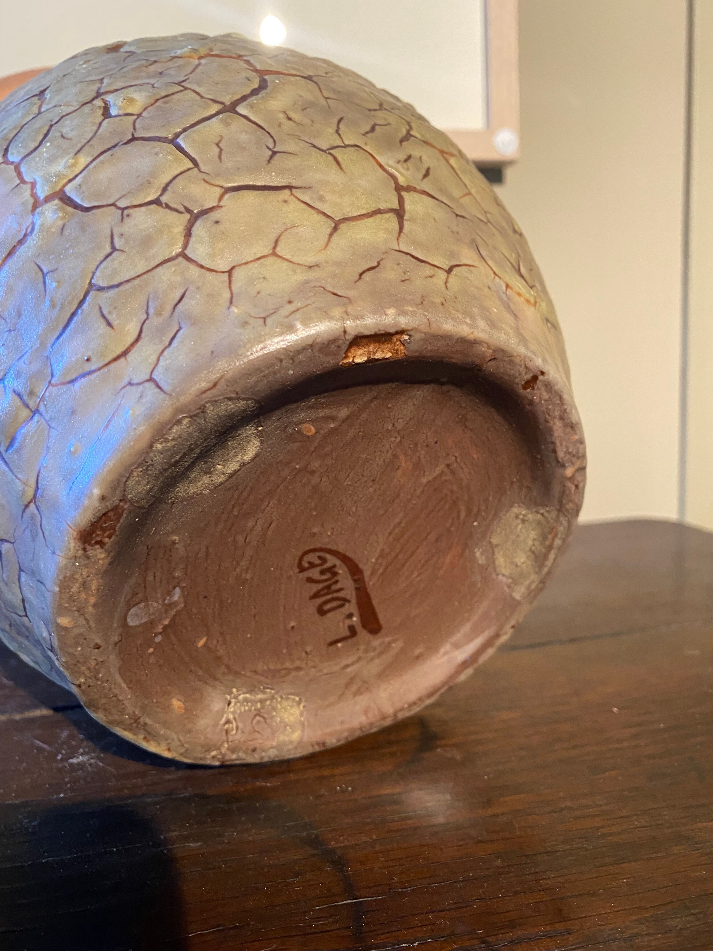 Brutalist ceramic vase signed dage