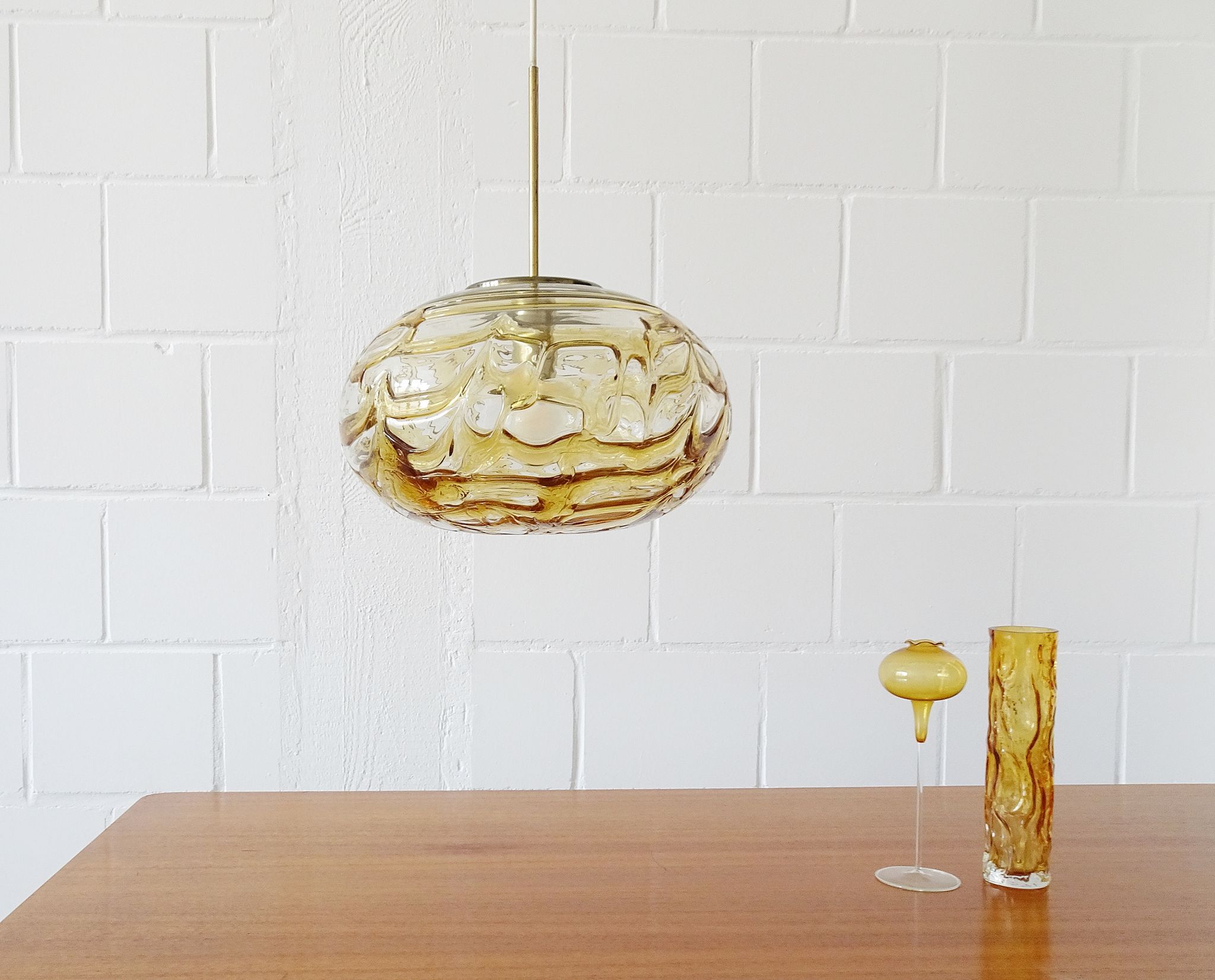 Murano glass pendant lamp by Doria Leuchten, oval amber glass pendant lamp