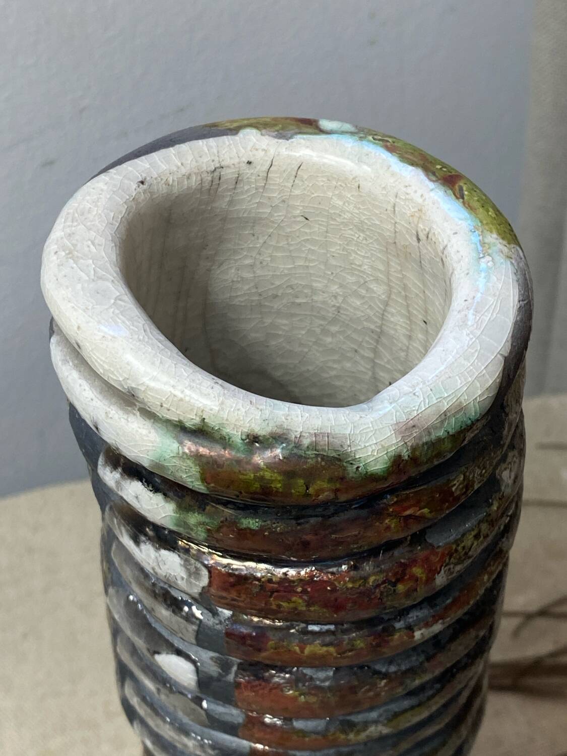 Raku ceramic tubular vase