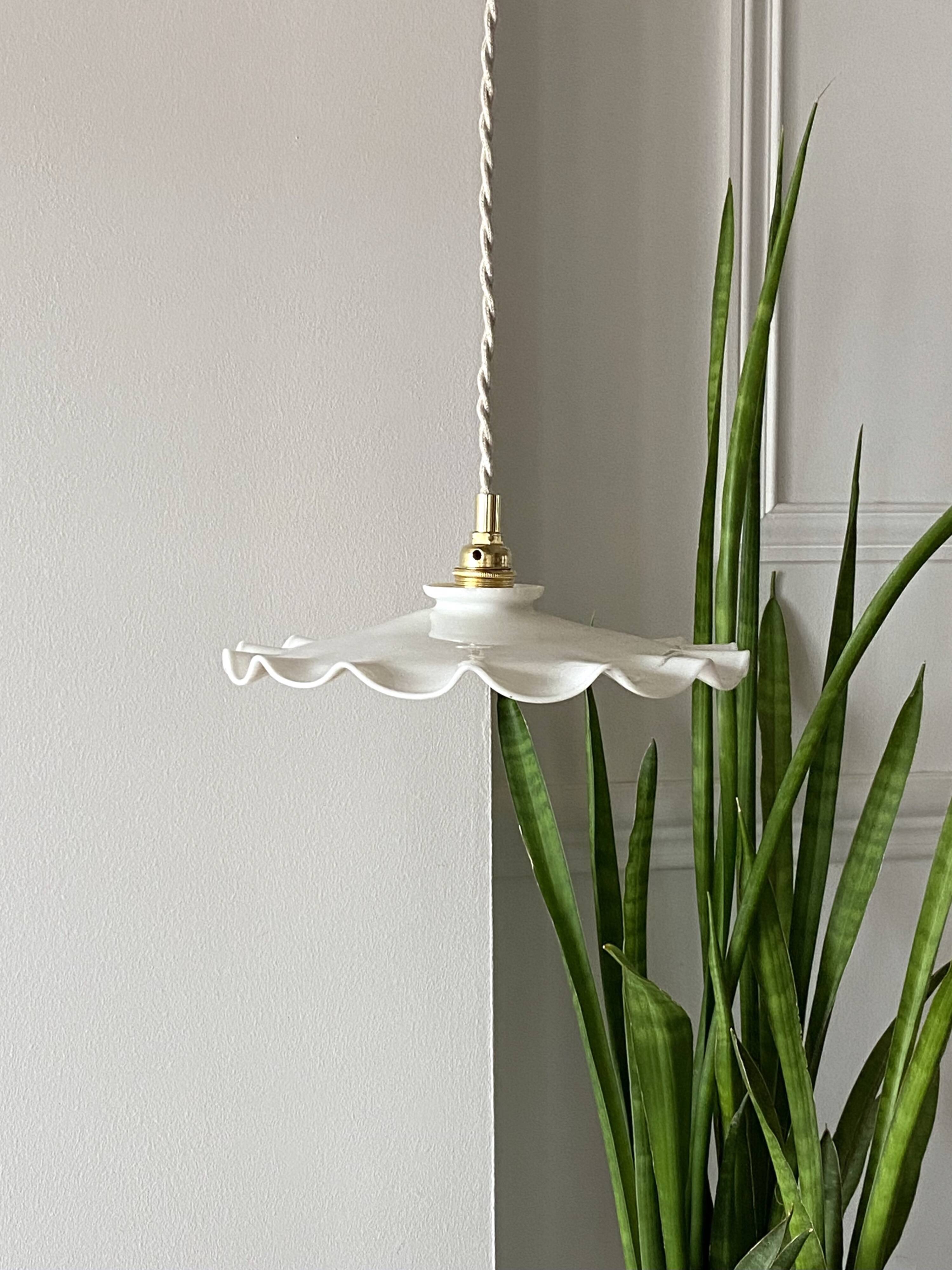 Ruffled opaline pendant light