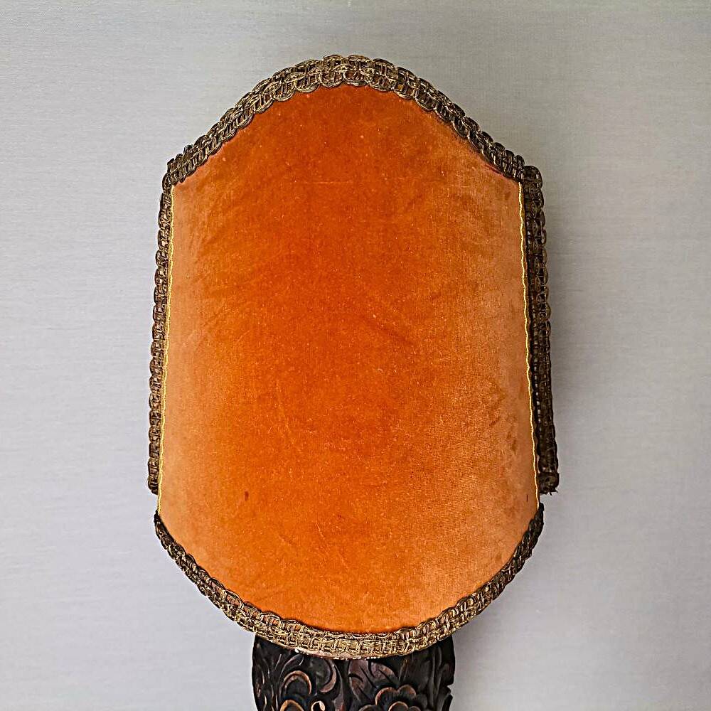 Large Carved Wood Half Shade Table Lamp