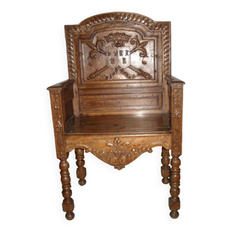 Remarkable historic 19th century throne armchair with the coat of arms of a prince of the blood.