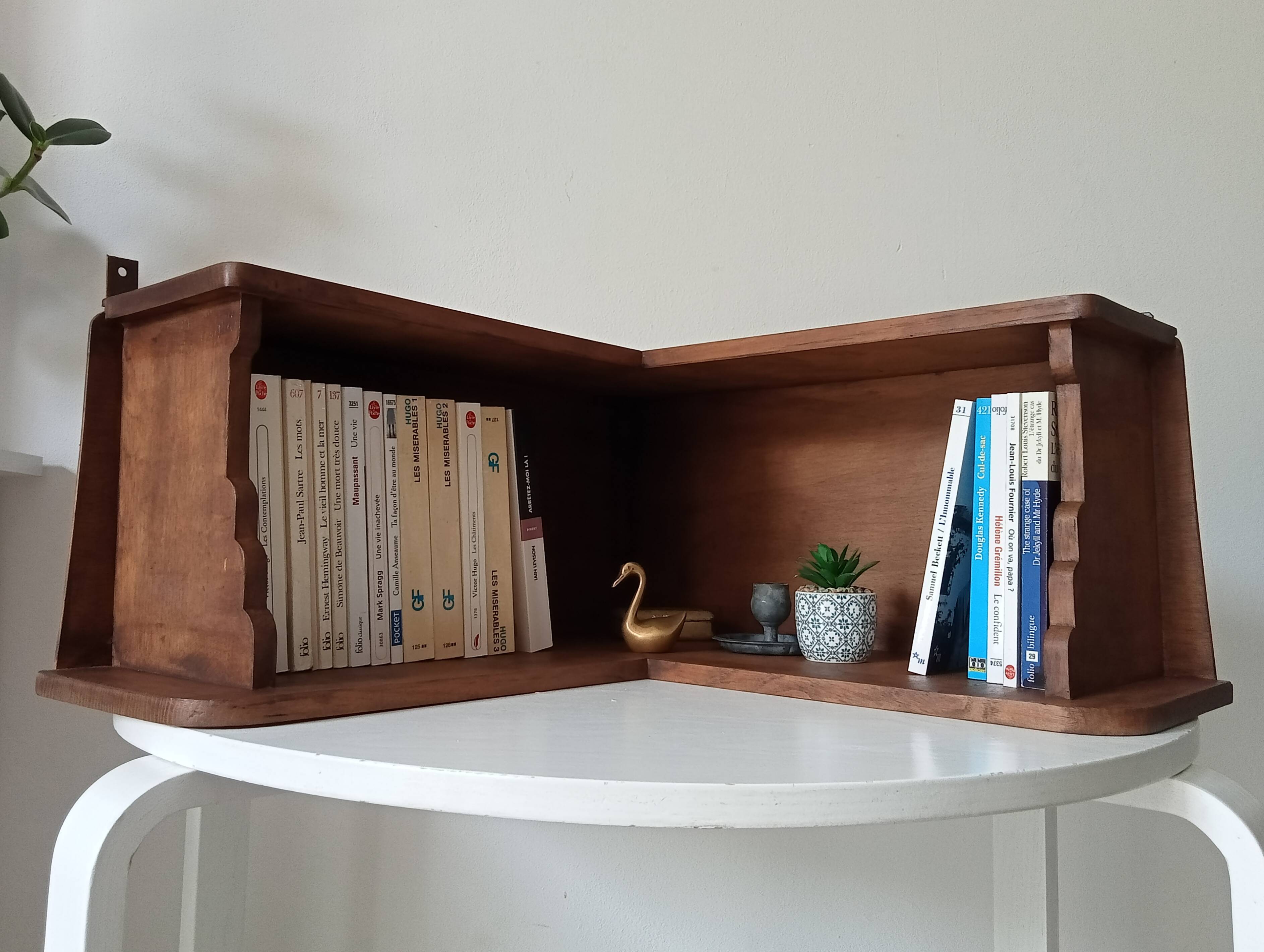 Vintage oak corner wall shelf