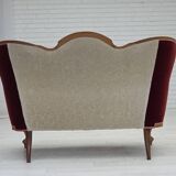 Canapé danois 2 places des années 1930, velours d'ameublement, bois de frêne, retapissé.