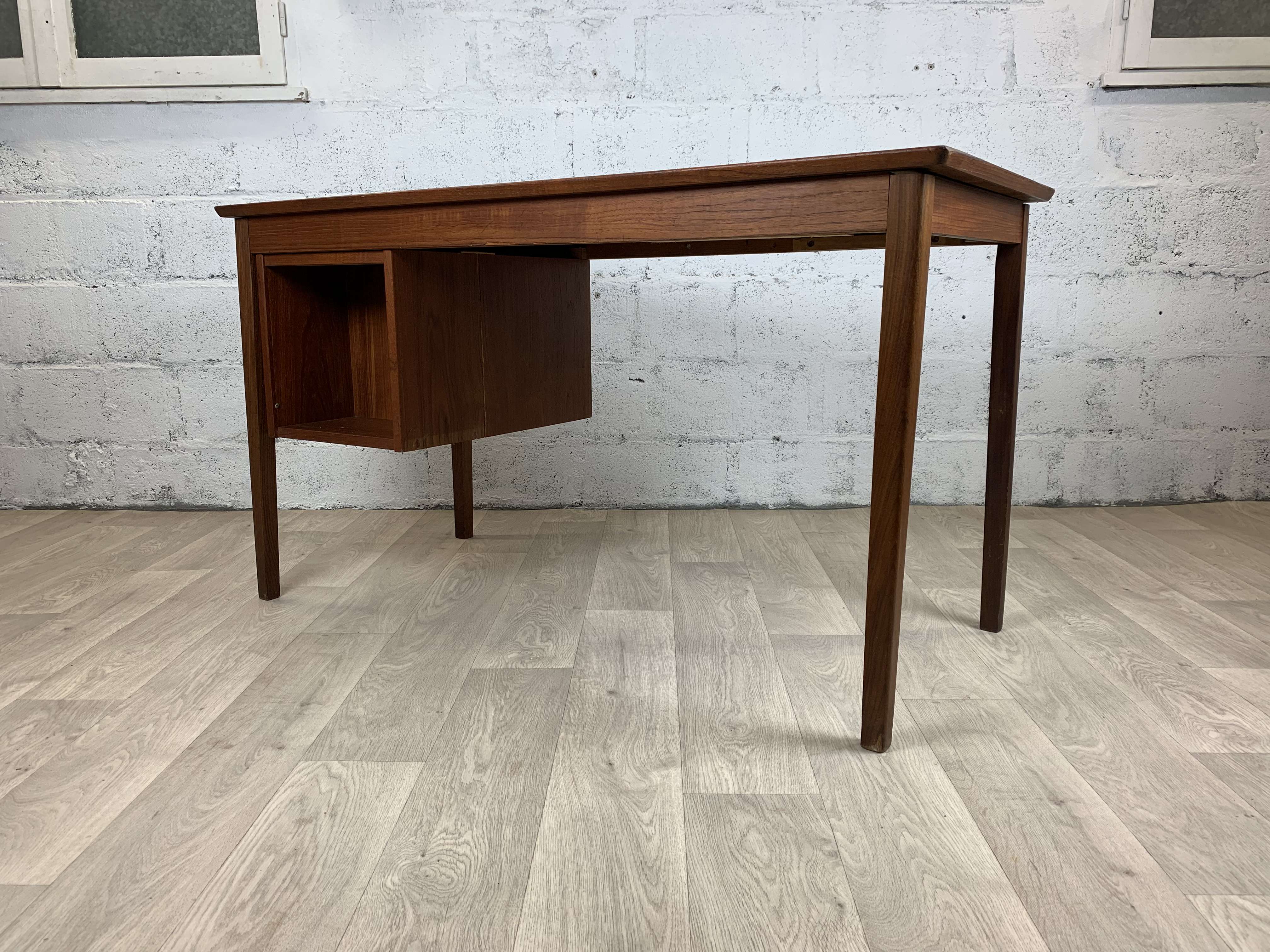 Scandinavian double-sided vintage teak desk, 60s