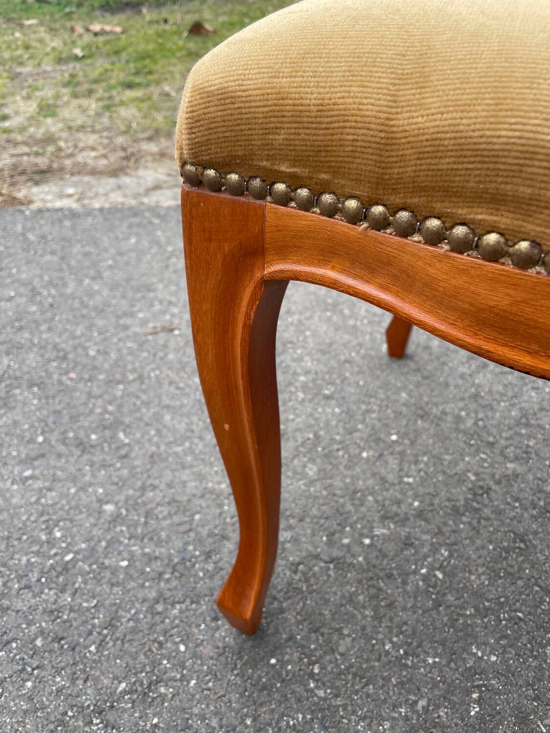 Louis XV style wooden and velvet footrest