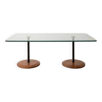 Table basse en verre et bois, années 70