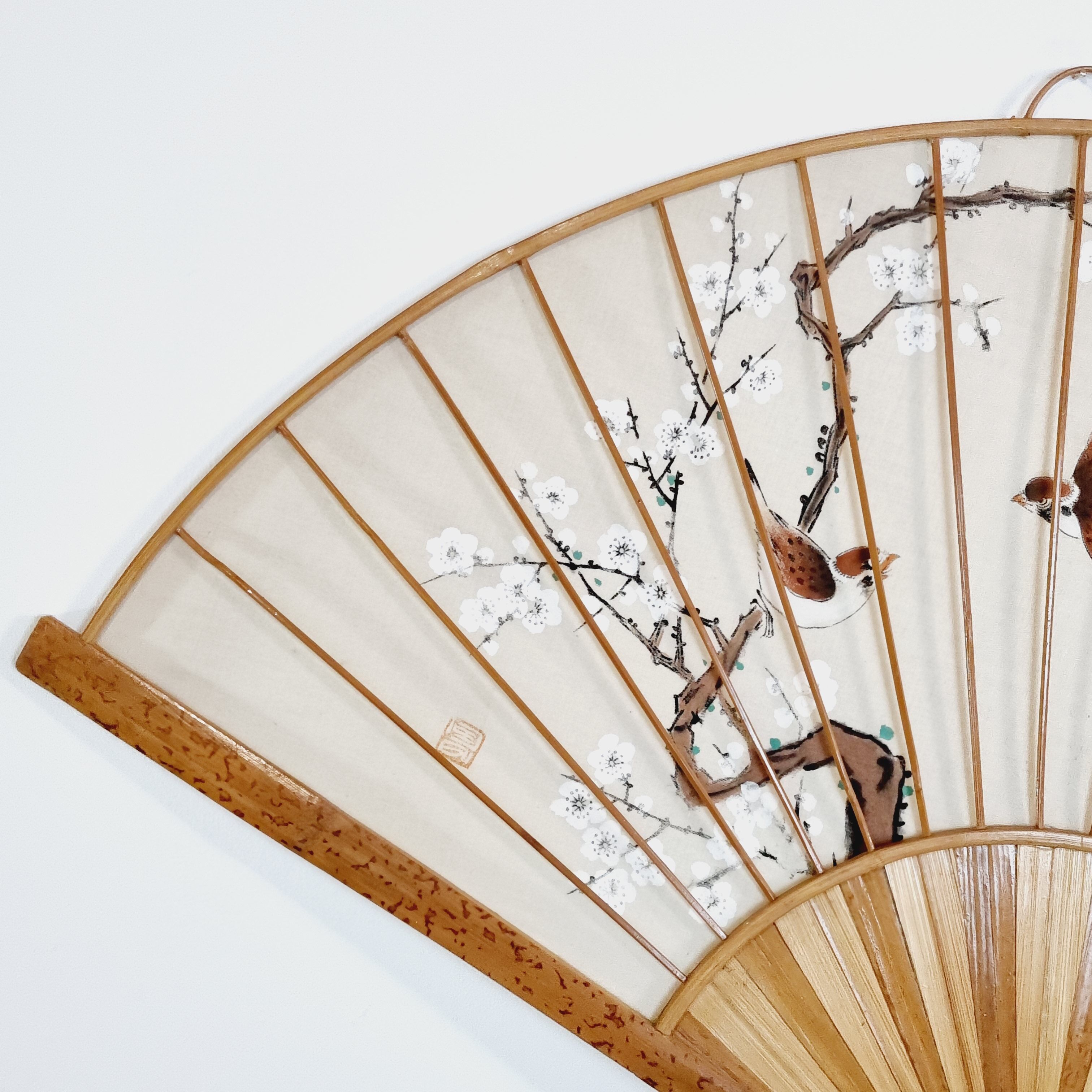 Fan hand painted fabric and bamboo