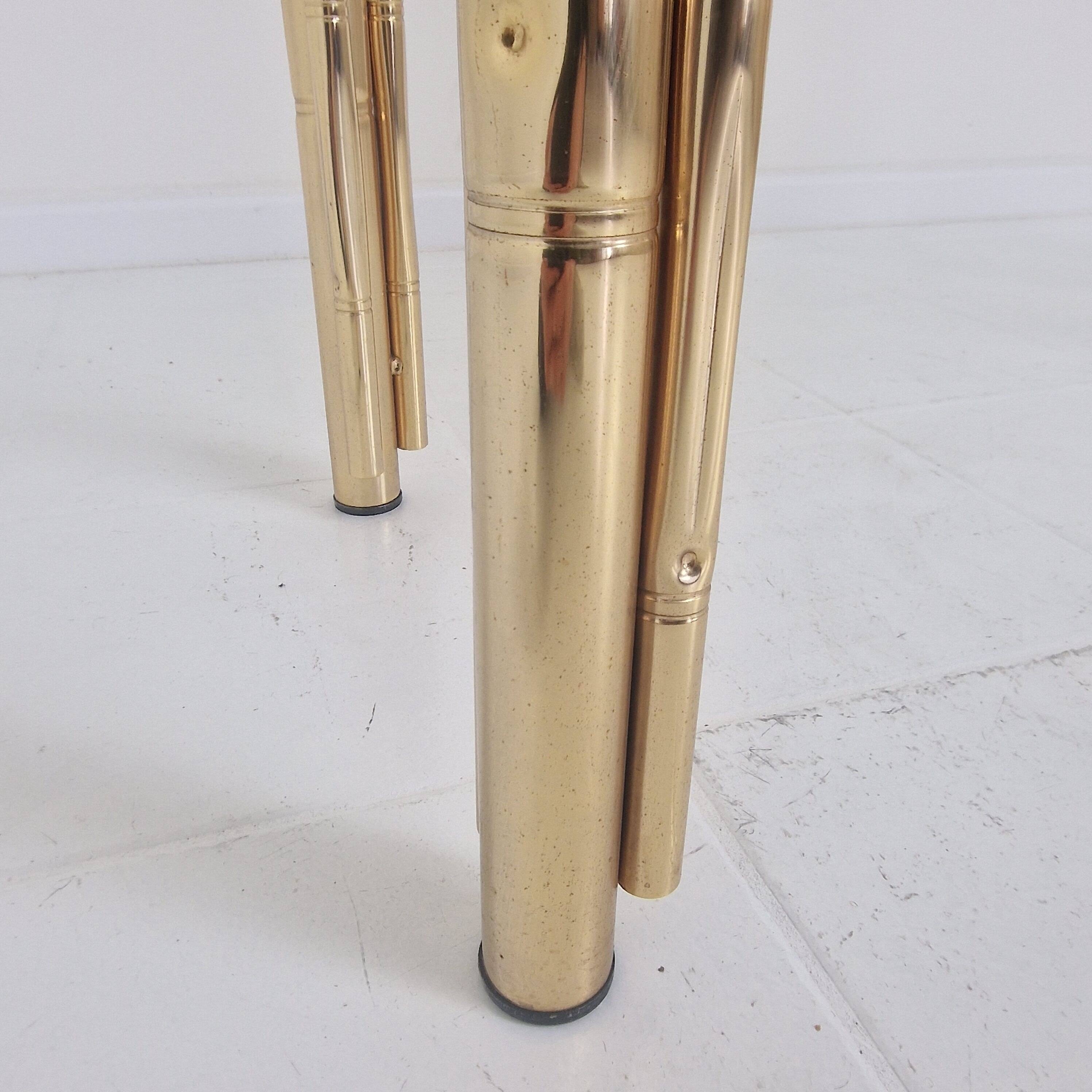 Italian Rectangle Side Table in Brass Bamboo and Smoked Glass, 1970s