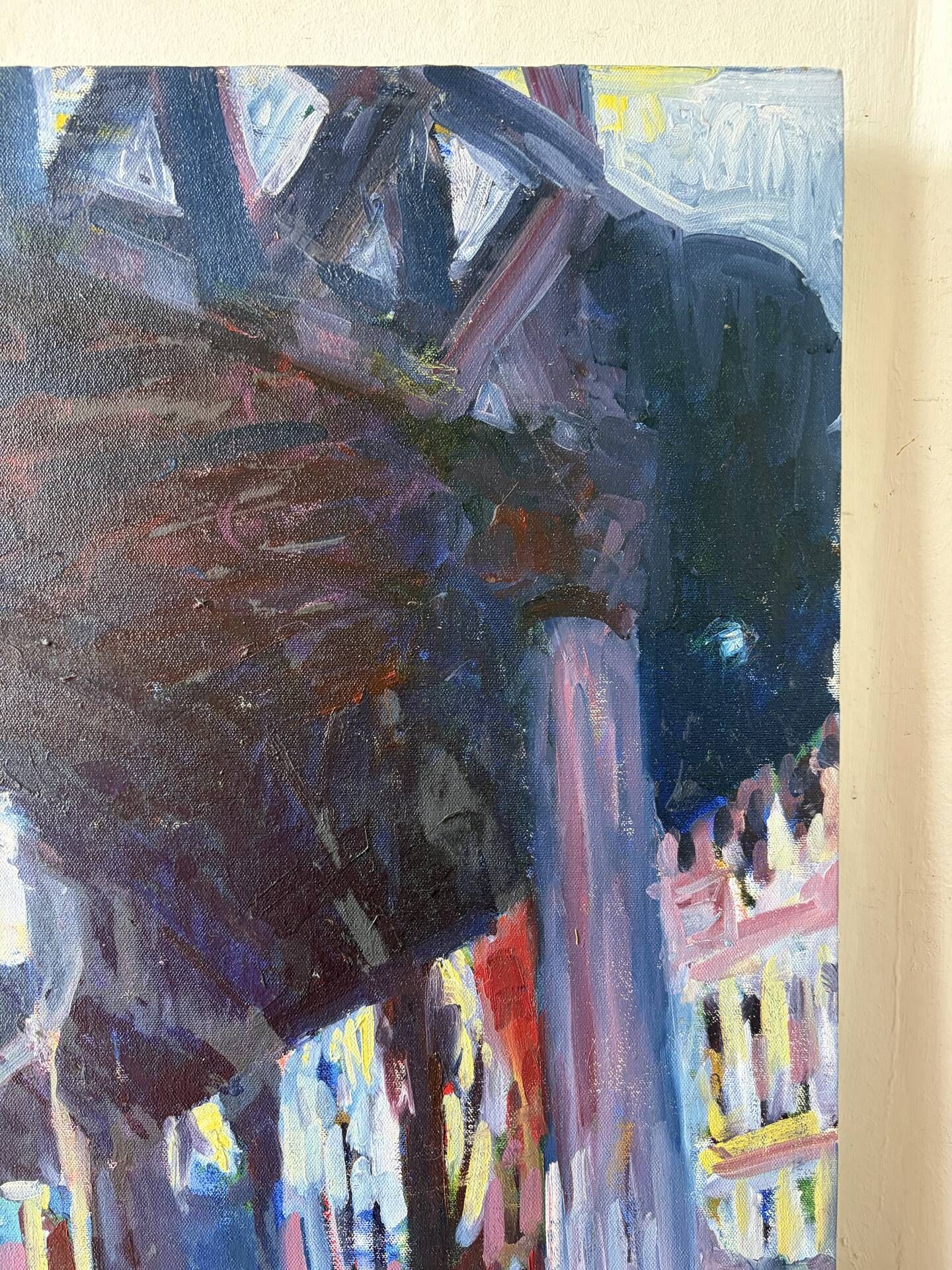 Metro Stalingrad in Paris, oil on canvas signed Patrice Landauer