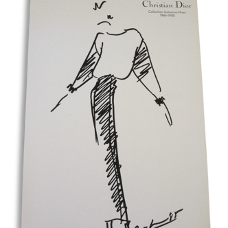 Christian dior : jolie illustration / tirage / croquis de mode de presse de Presse des Années 80