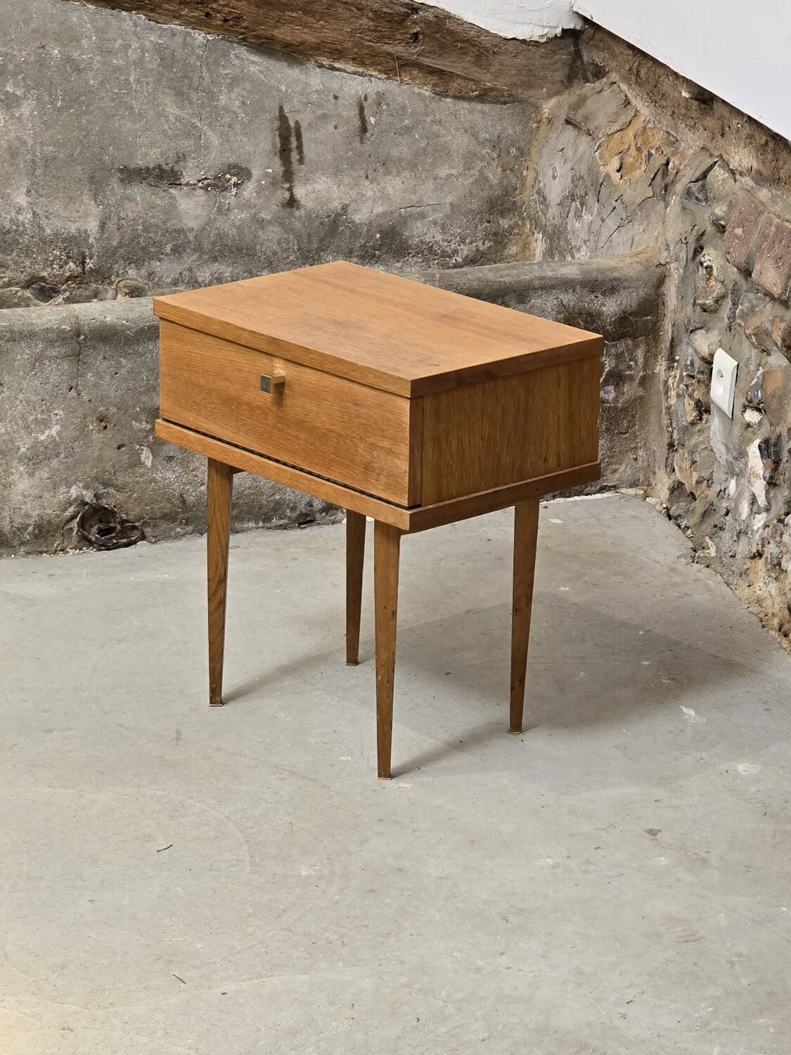 Scandinavian bedside table with hinged drawer