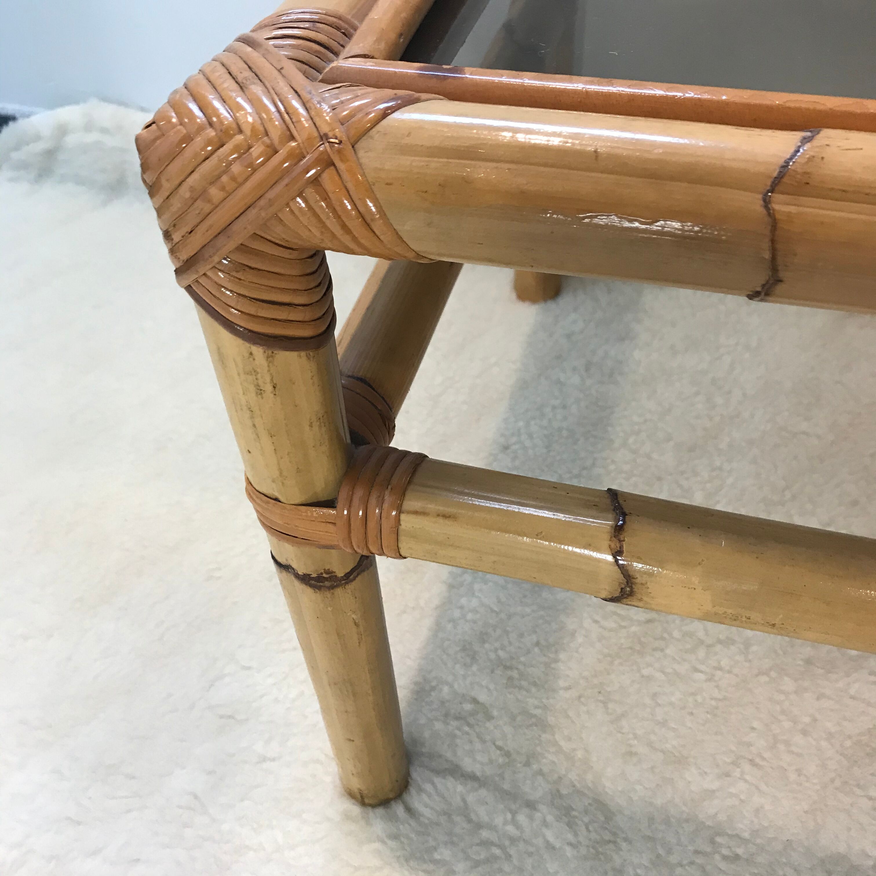Bamboo coffee table and smoked glass