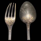 Fork and soup spoon in silver metal in their box from the brand "CERAVER OSTEAL"
