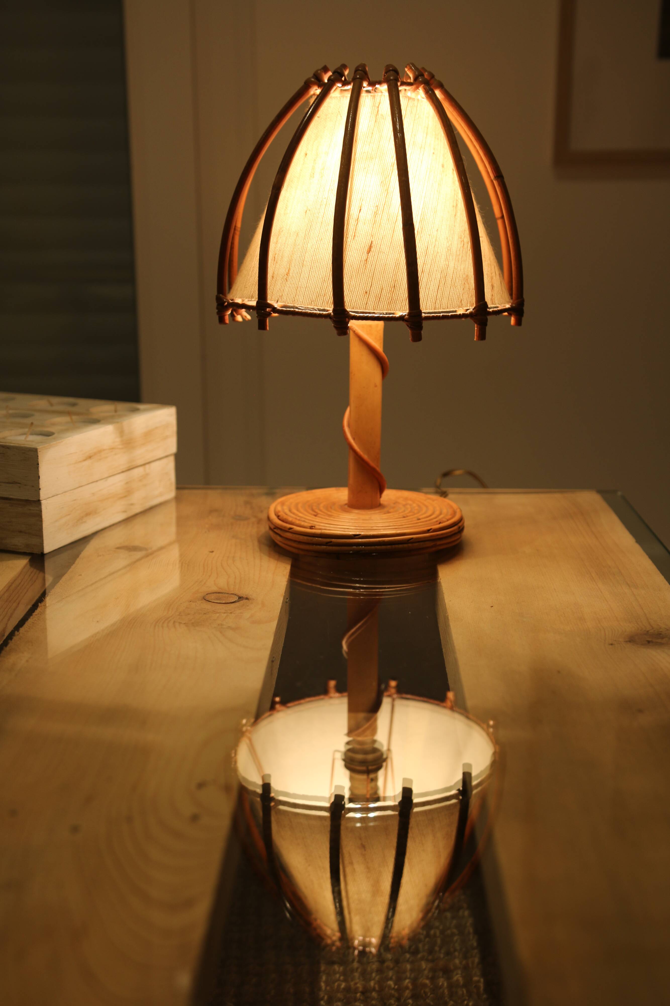 Louis Sognot rattan lamp, 1950s-60s