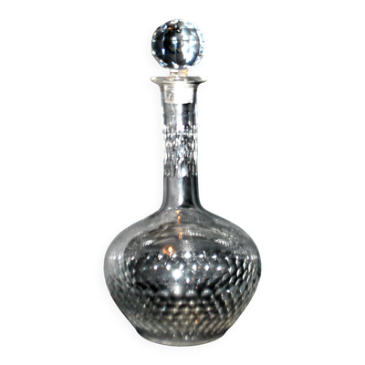 Carafe à liqueur ancienne en cristal taillé écaille Baccarat H18cm 1900