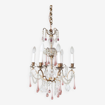 French chandelier late 19th patinated brass 6 arms