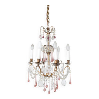 French chandelier late 19th patinated brass 6 arms