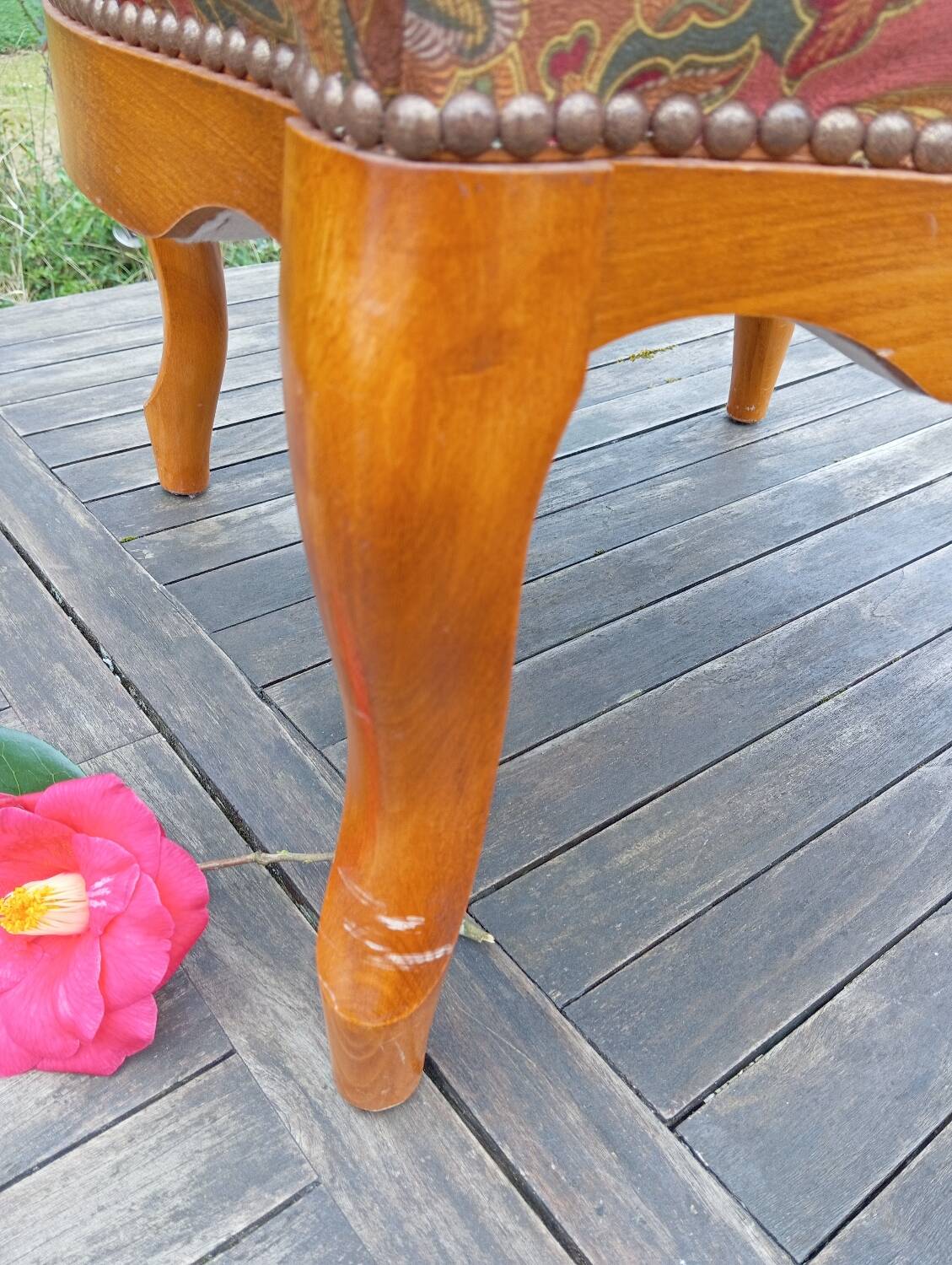 Louis XV style footrest stool pouffe wood and fabric