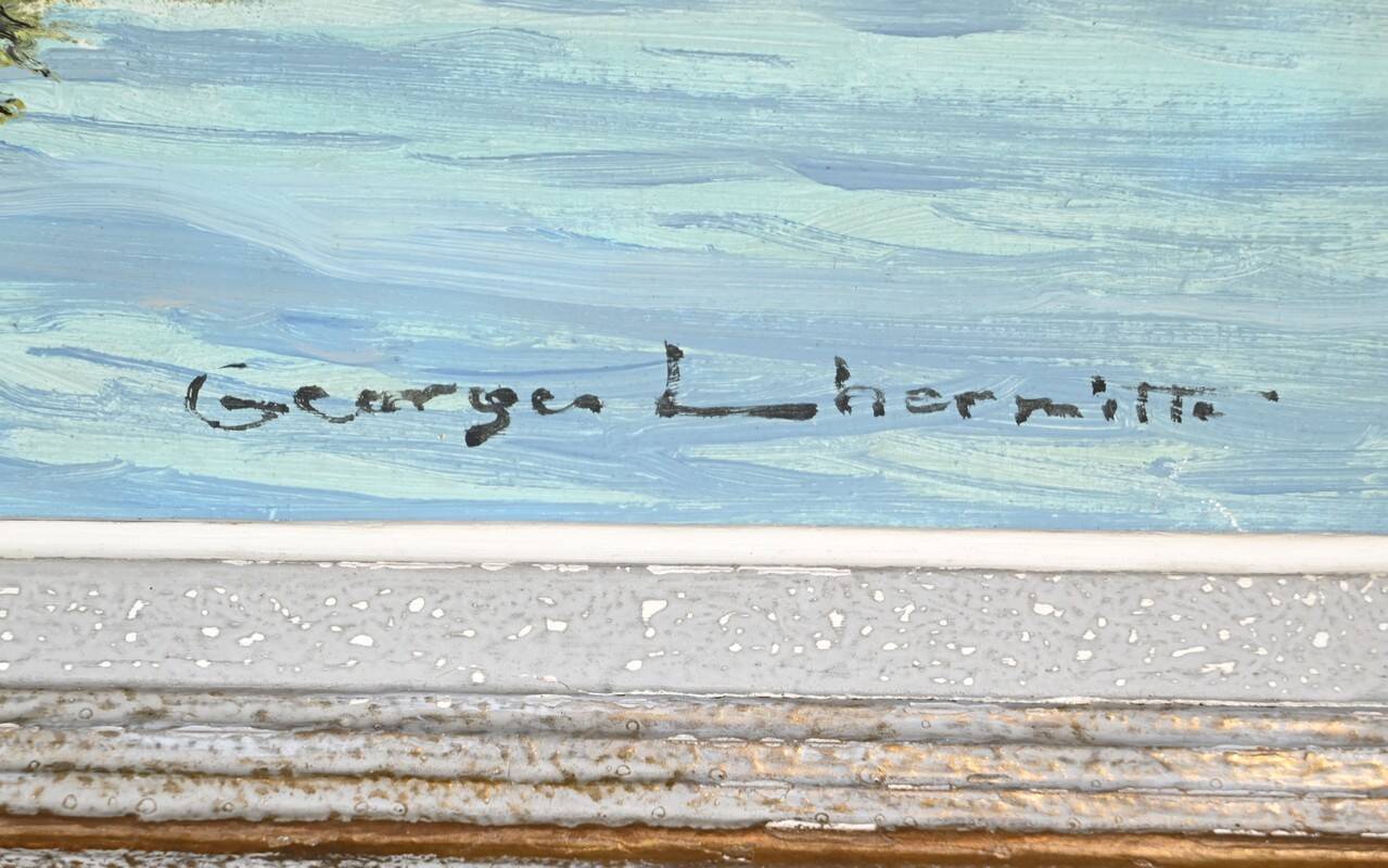 Oil Painting on Hardboard “Trawler and Tuna Boats”, signed G.Lhermitte – Mid 20th century