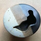 Vase flower frog, stoneware Puisaye signed Jean Cacheleux, 80's design