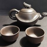 China Yixing terracotta teapot and bowls signed