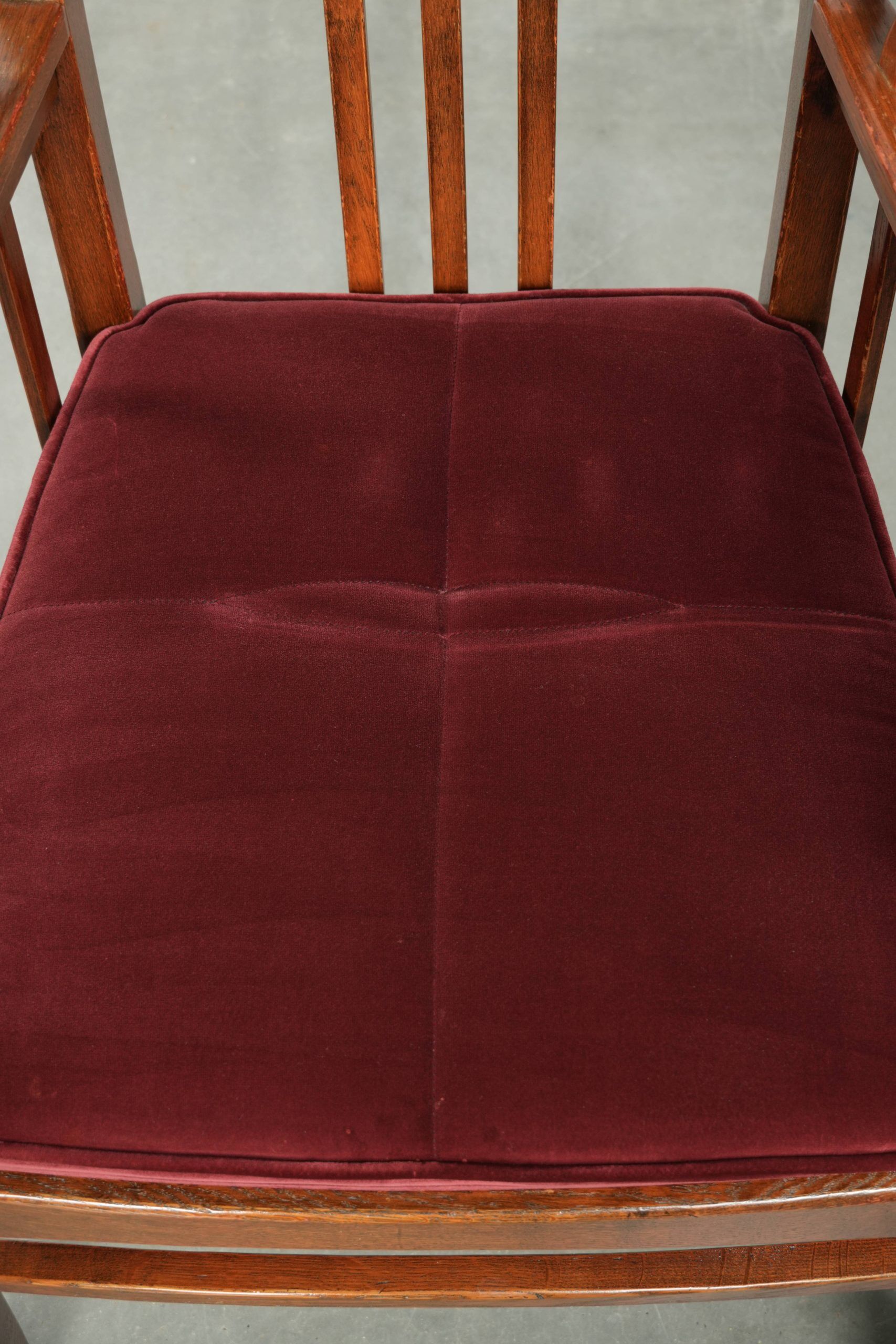 Set of two Art Nouveau design dining chairs with  red fabric upholstery