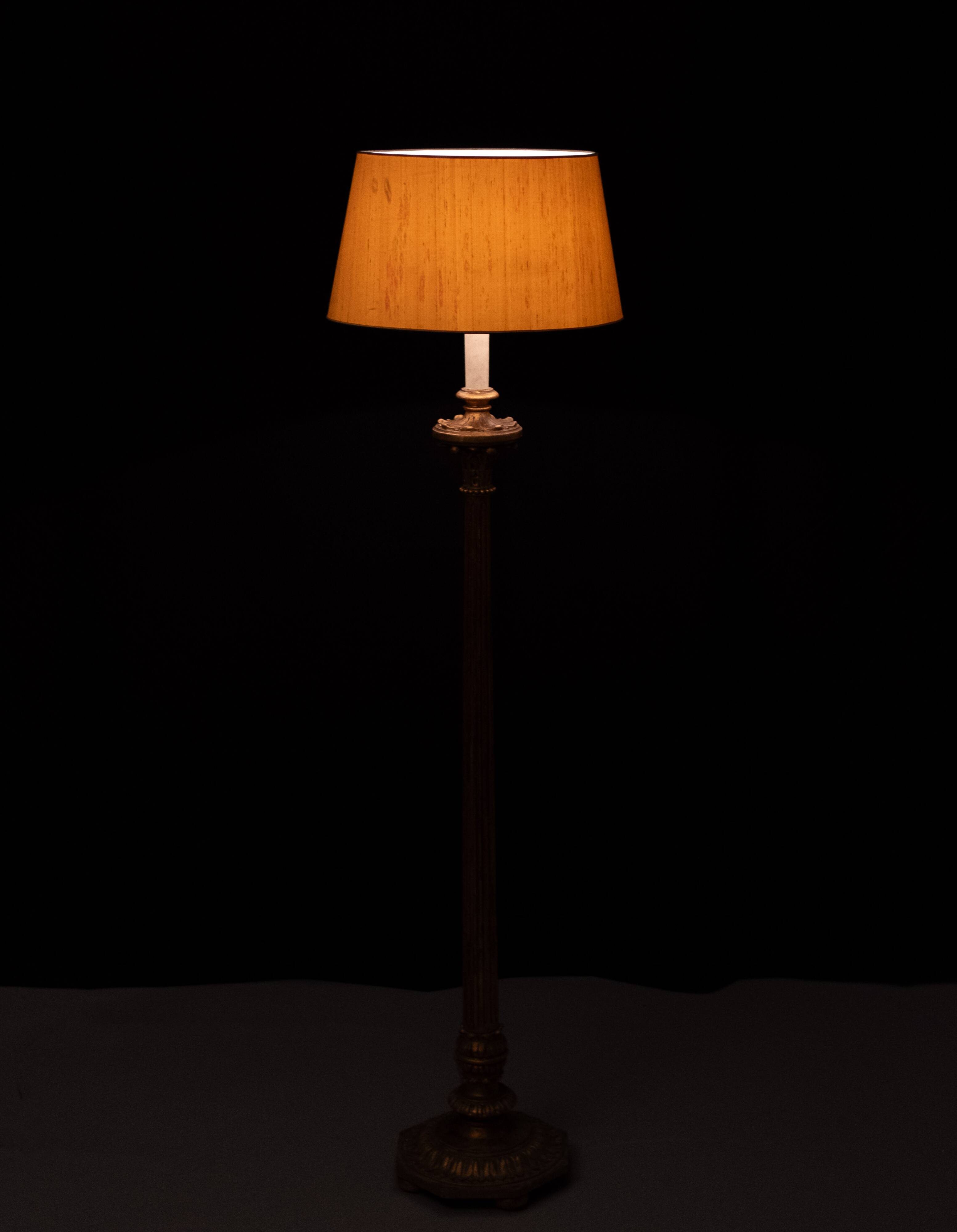 Rococo Italian Wooden Floor Lamp in Gold, 1950s