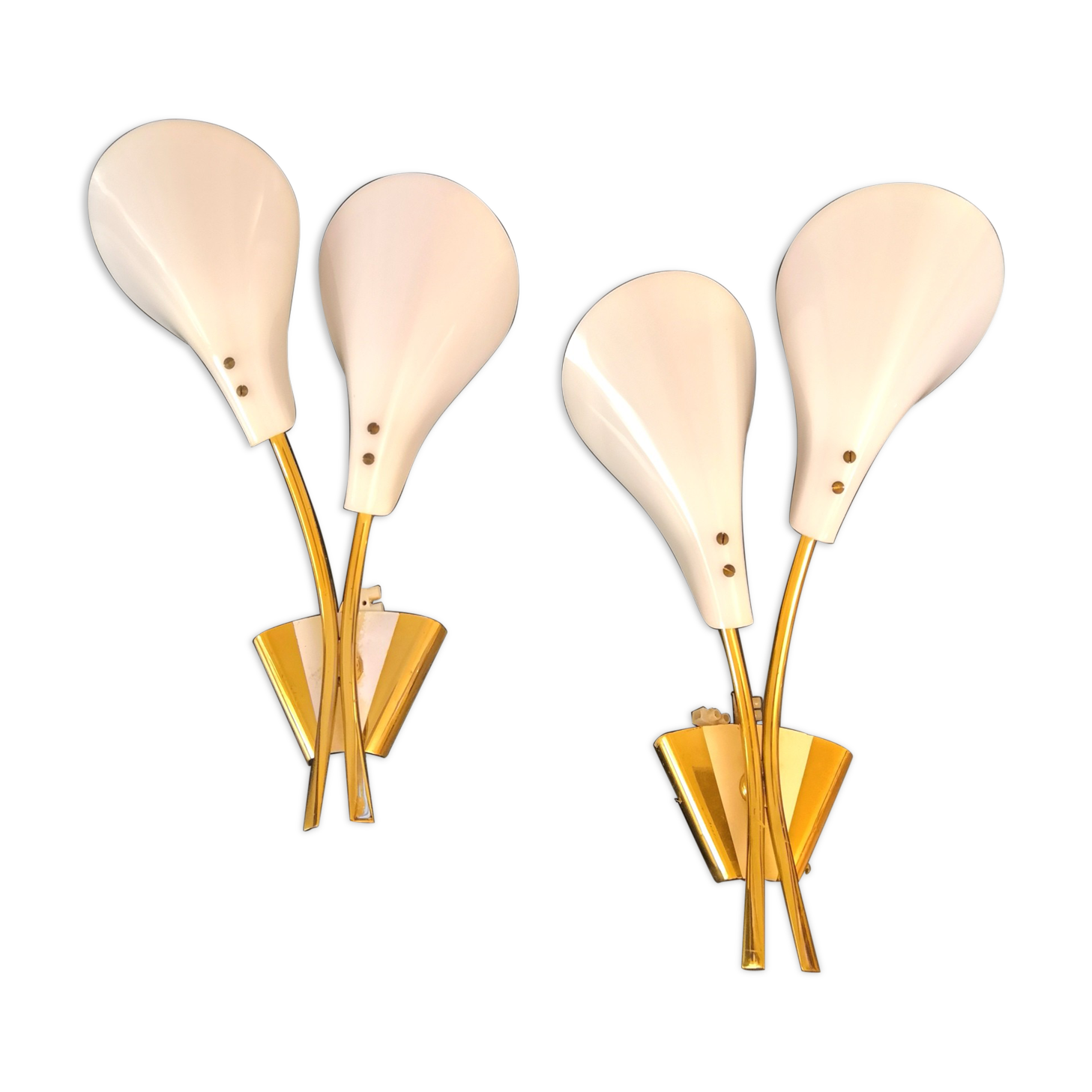 Pair of brass wall lamps design 50s - 60s