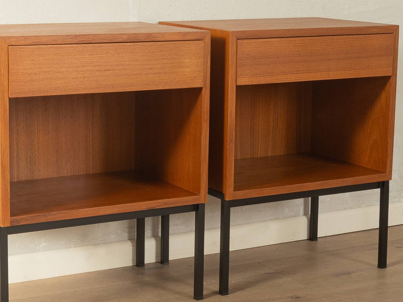 Minimalist bedside tables from the 1960s, teak veneer, set of 2