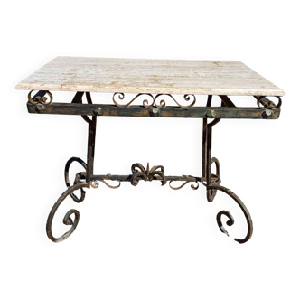 Art Deco Wrought Iron and Marble Butchery Console