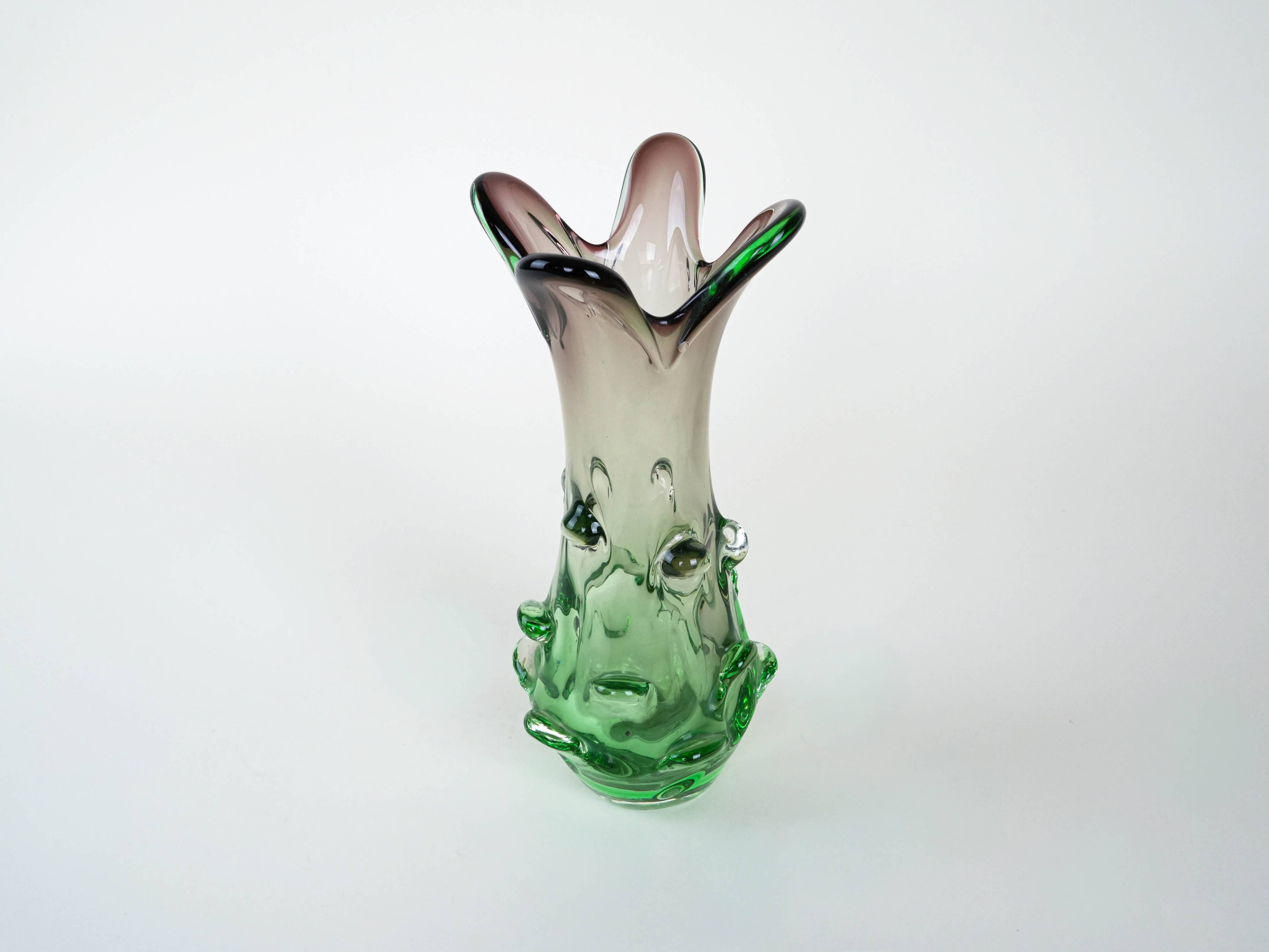 Green vase, Murano glass, 1960s, made in Italy