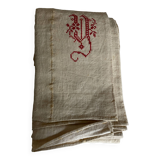 Nappe en toile de chanvre brut 19e brodée XXL