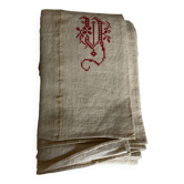 Nappe en toile de chanvre brut 19e brodée XXL