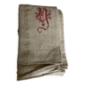 XXL embroidered 19th century raw hemp canvas tablecloth