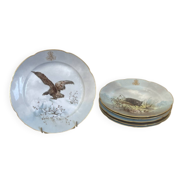 Antique 6x Sèvres Porcelain Plates Lahore & Basket 19th Century Hunting