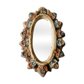 Ceramic mirror, enamelled flowers, Vallauris
