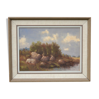 Mid 20th Century Landscape Oil Painting on Canvas, Signed A.B.Fursten, Framed