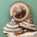 Lot de 3 chapeaux de paille et cuir, peuple Peul, Mali