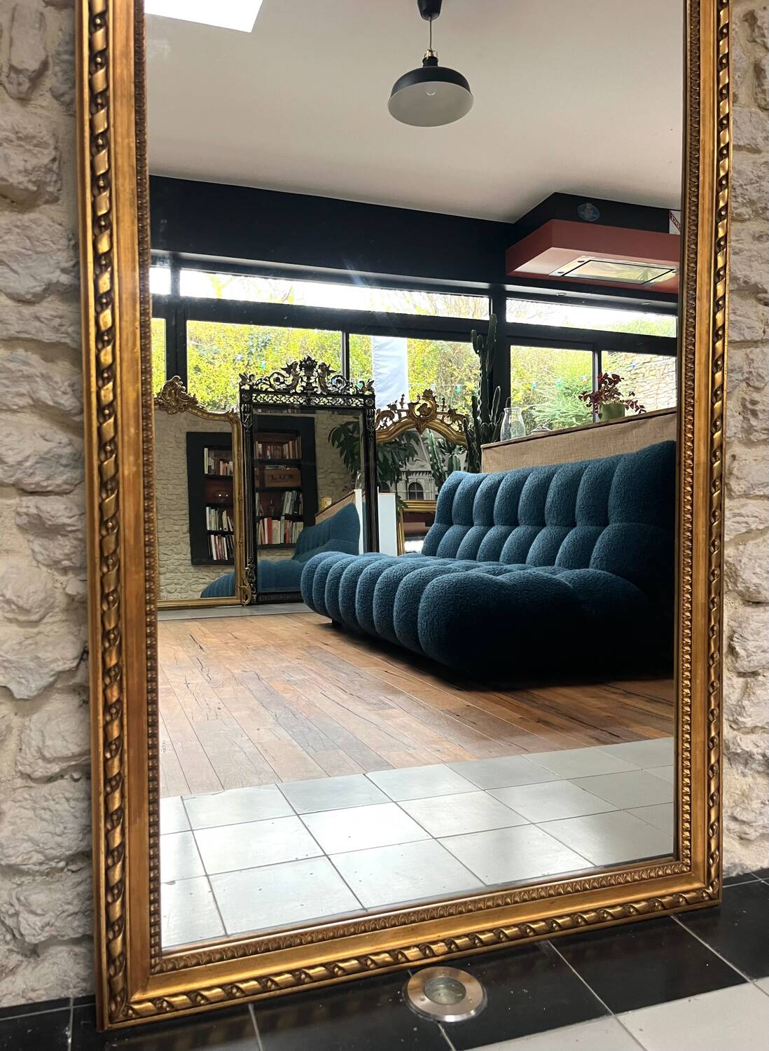 Antique mirror from the 18th century, 166/87.5 cm, copper leaf.
