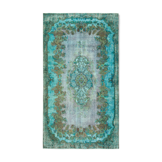 Handmade oriental 1980s 162 cm x 288 cm turquoise carpet
