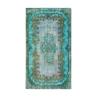 Tapis turquoise des années 1980 fait à la main 162 cm x 288 cm