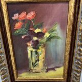 Peinture à l'huile ancienne nature morte bouquet de fleurs 20e siècle
