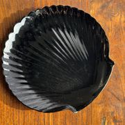 Pair of vintage black glass shell dishes D32 and D26
