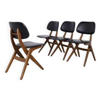 Scissor Dining Chair by Louis van Teeffelen for Wébé, set of 4, 1960s