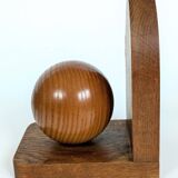 Pair of antique oak wood ball bookends