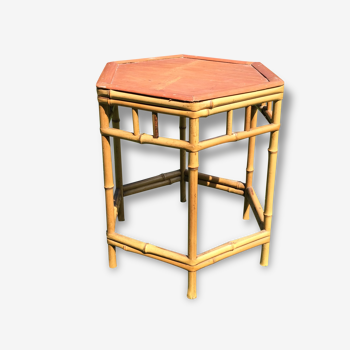 Rattan bamboo table vintage hexagonal table
