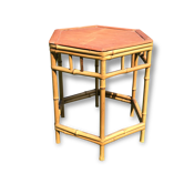 Table  rotin bambou gueridon vintage hexagonale