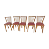 Lot de 5 chaises baumann en hêtre et simili cuir rouge 1950