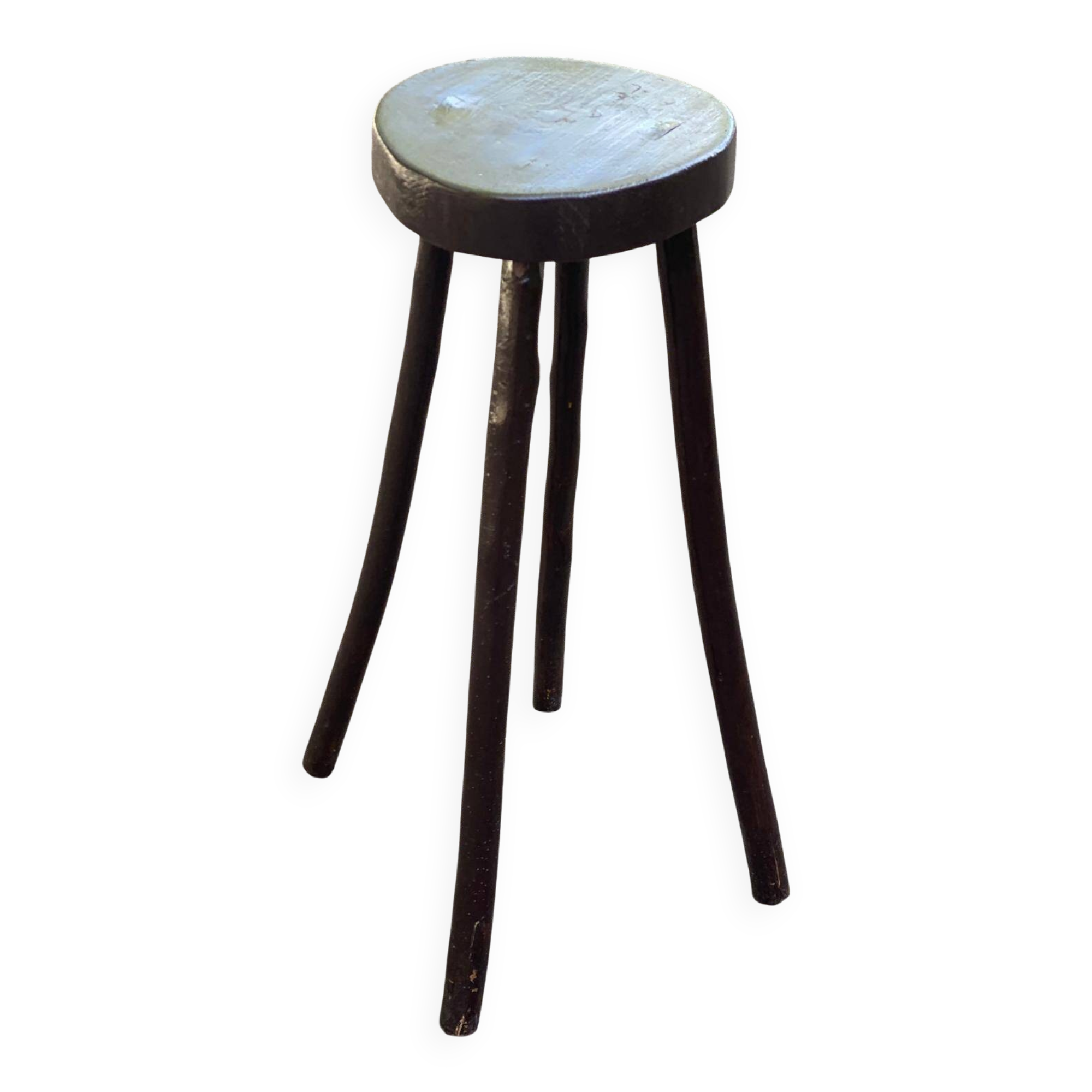 Tabouret de bar haut quadripode en bois massif sculpté 80cm